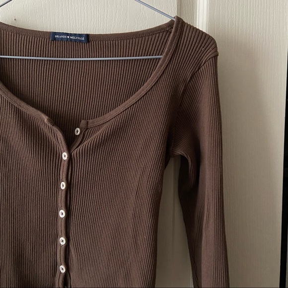 brandy melville brown zelly ribbed longsleeve - Picture 4 of 6